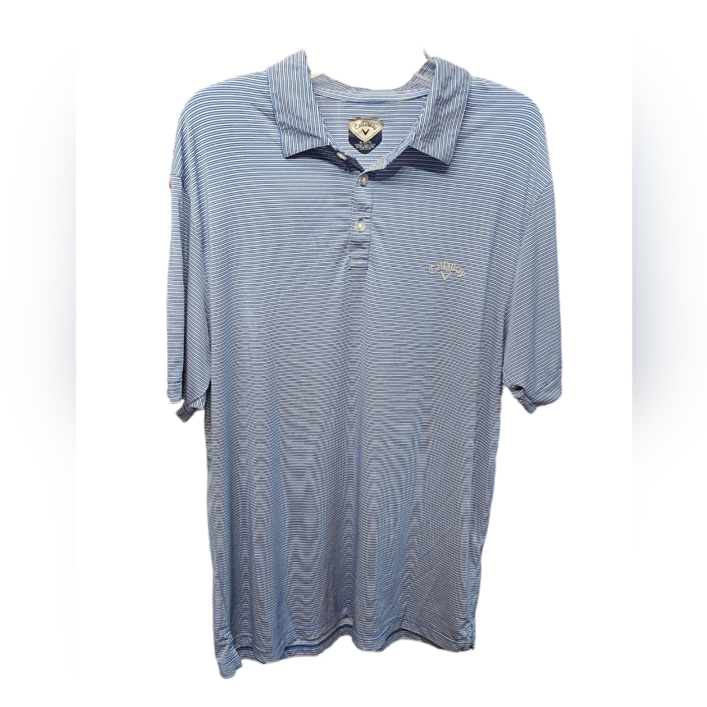Callaway Blue & White Striped Polo  Golf Shirt Mens Size XL Short Sleeve